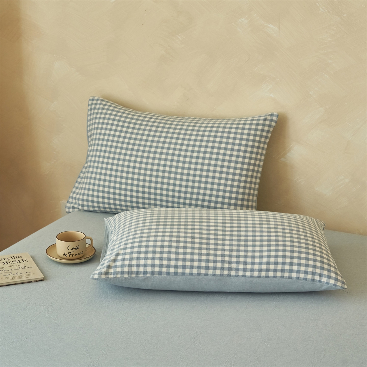 91家纺网 家纺一手货源 找家纺 恒爱家纺 2026新款A类色织全棉水洗夏被四件套 NLS蓝小格