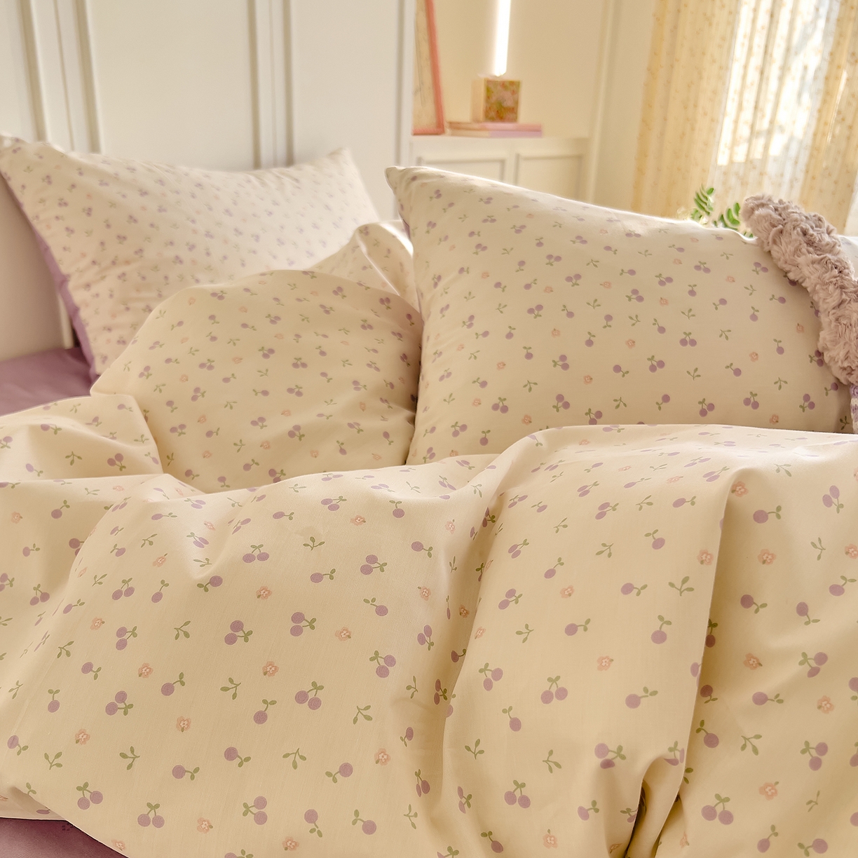 DoDo 兜兜 2026新款全棉纯棉小碎花单被套被套单件单品被套（可定做尺寸） 奶冻樱桃-紫