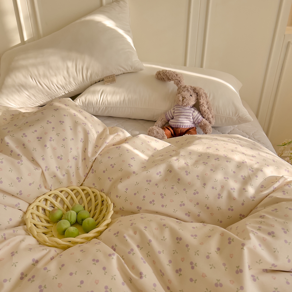 91家纺网 家纺一手货源 找家纺 DoDo 兜兜 2026新款全棉纯棉小碎花单被套被套单件单品被套（可定做尺寸） 奶冻樱桃-紫