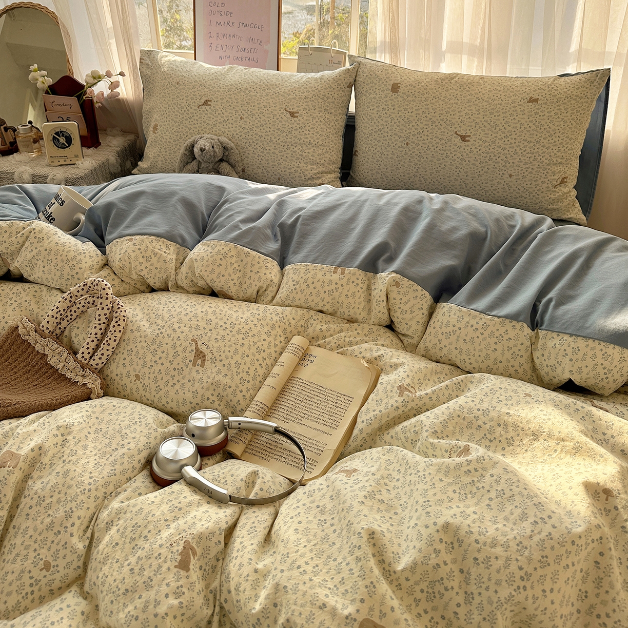 91家纺网 家纺一手货源 找家纺 （总）初夏家纺 2026 古法仿棉水洗四件套A类被罩床单三件套床上用品卡通可爱【提供买家秀】