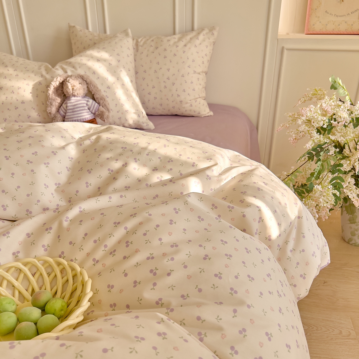 91家纺网 家纺一手货源 找家纺 DoDo 兜兜 2026新款全棉纯棉小碎花单被套被套单件单品被套（可定做尺寸） 奶冻樱桃-紫