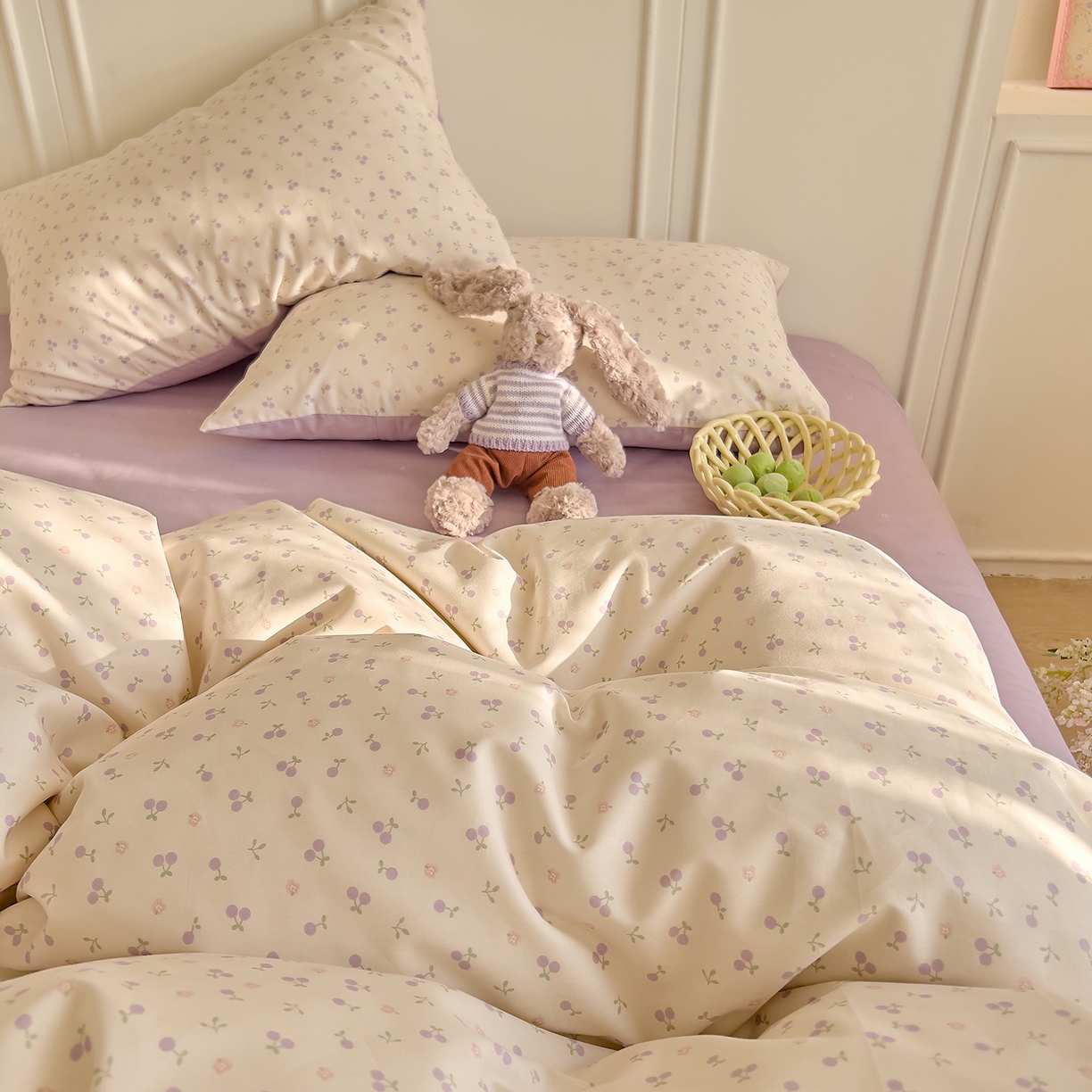 91家纺网 家纺一手货源 找家纺 DoDo 兜兜 2026新款全棉纯棉小碎花单被套被套单件单品被套（可定做尺寸） 奶冻樱桃-紫