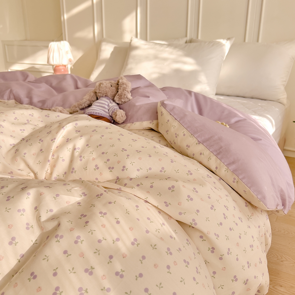 91家纺网 家纺一手货源 找家纺 DoDo 兜兜 2026新款全棉纯棉小碎花单被套被套单件单品被套（可定做尺寸） 奶冻樱桃-紫