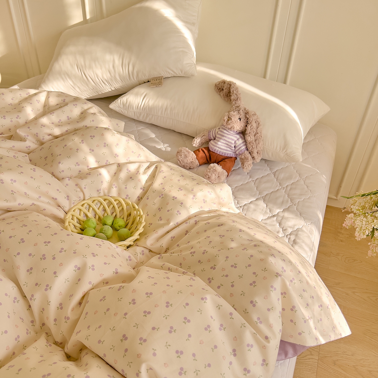 91家纺网 家纺一手货源 找家纺 DoDo 兜兜 2026新款全棉纯棉小碎花单被套被套单件单品被套（可定做尺寸） 奶冻樱桃-紫