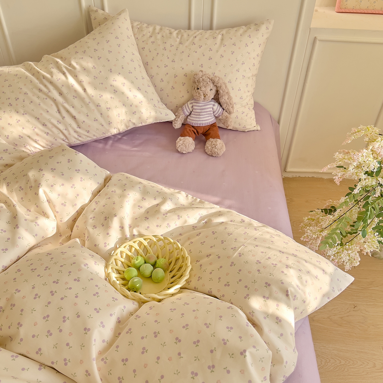 91家纺网 家纺一手货源 找家纺 DoDo 兜兜 2026新款全棉纯棉小碎花单被套被套单件单品被套（可定做尺寸） 奶冻樱桃-紫