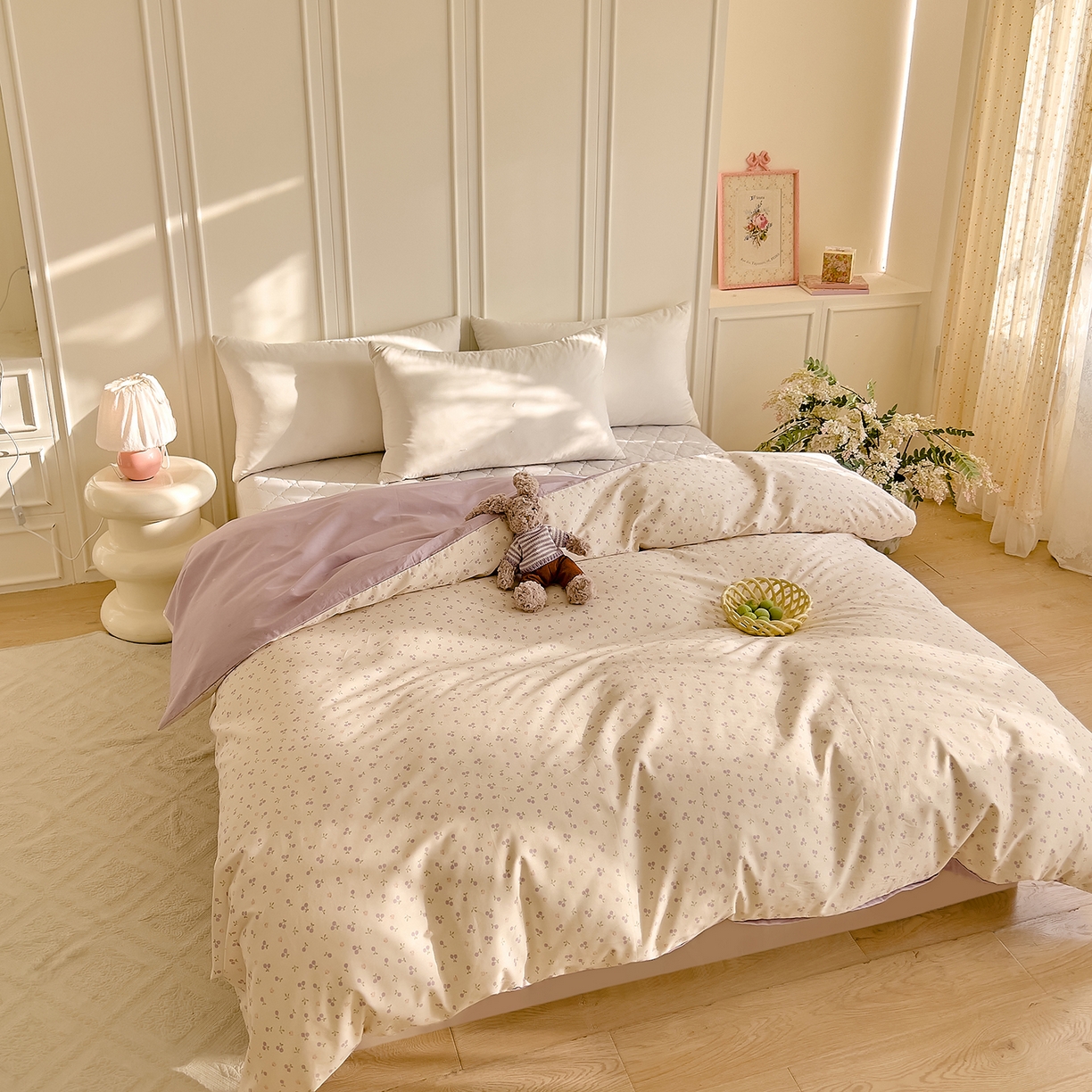 91家纺网 家纺一手货源 找家纺 DoDo 兜兜 2026新款全棉纯棉小碎花单被套被套单件单品被套（可定做尺寸） 奶冻樱桃-紫