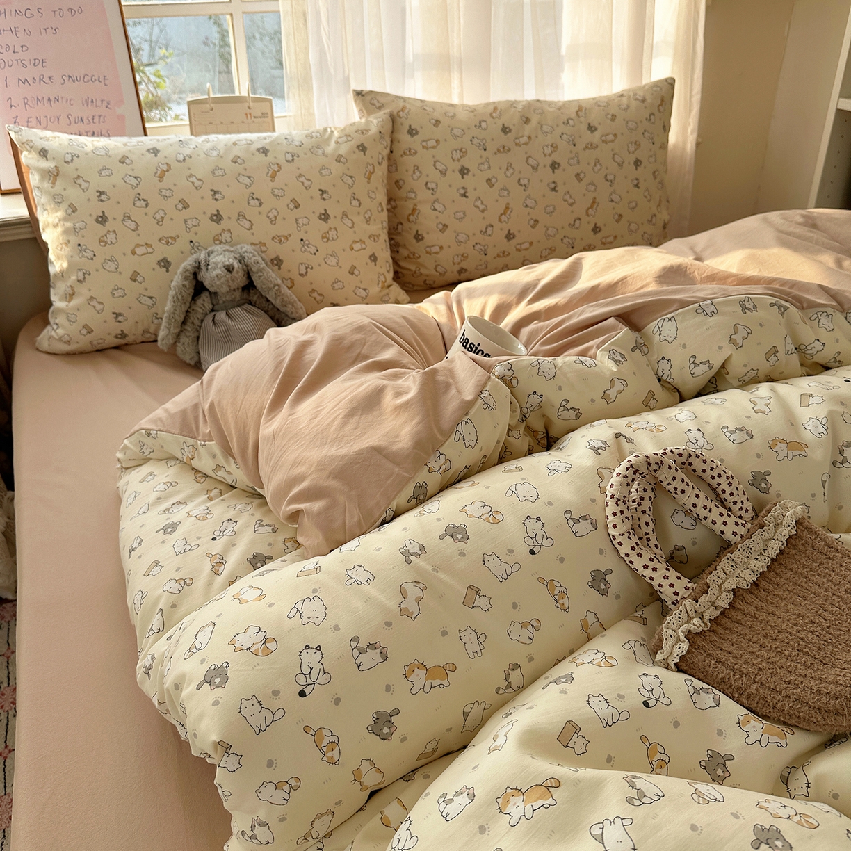 91家纺网 家纺一手货源 找家纺 初夏家纺 2026 古法仿棉水洗四件套A类被罩床单三件套床上用品卡通可爱【提供买家秀】 喵居日记