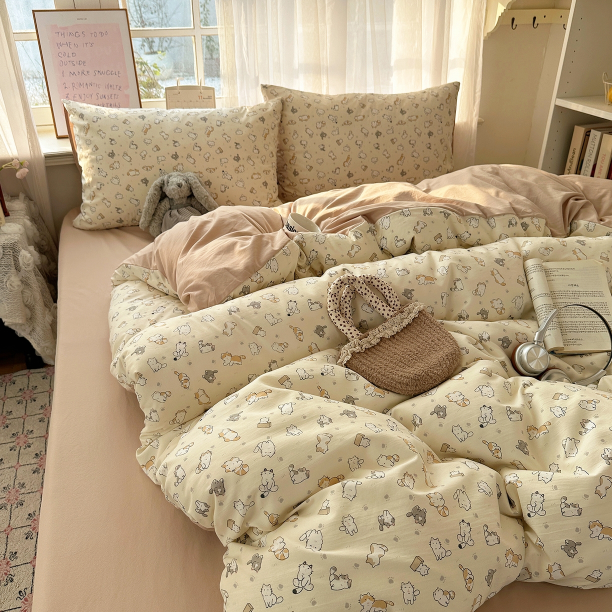 91家纺网 家纺一手货源 找家纺 初夏家纺 2026 古法仿棉水洗四件套A类被罩床单三件套床上用品卡通可爱【提供买家秀】 喵居日记