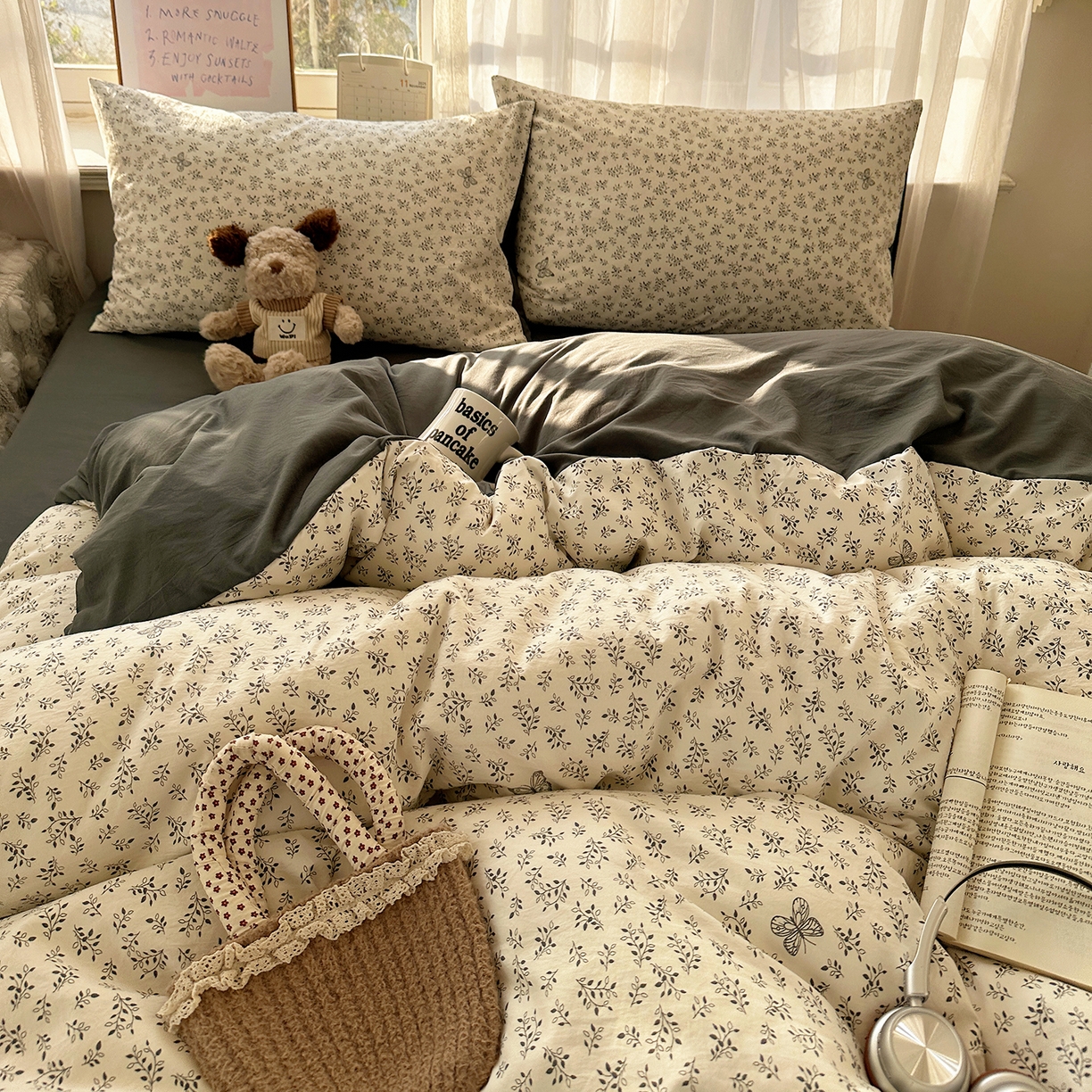 91家纺网 家纺一手货源 找家纺 初夏家纺 2026 古法仿棉水洗四件套A类被罩床单三件套床上用品卡通可爱【提供买家秀】 蝶舞