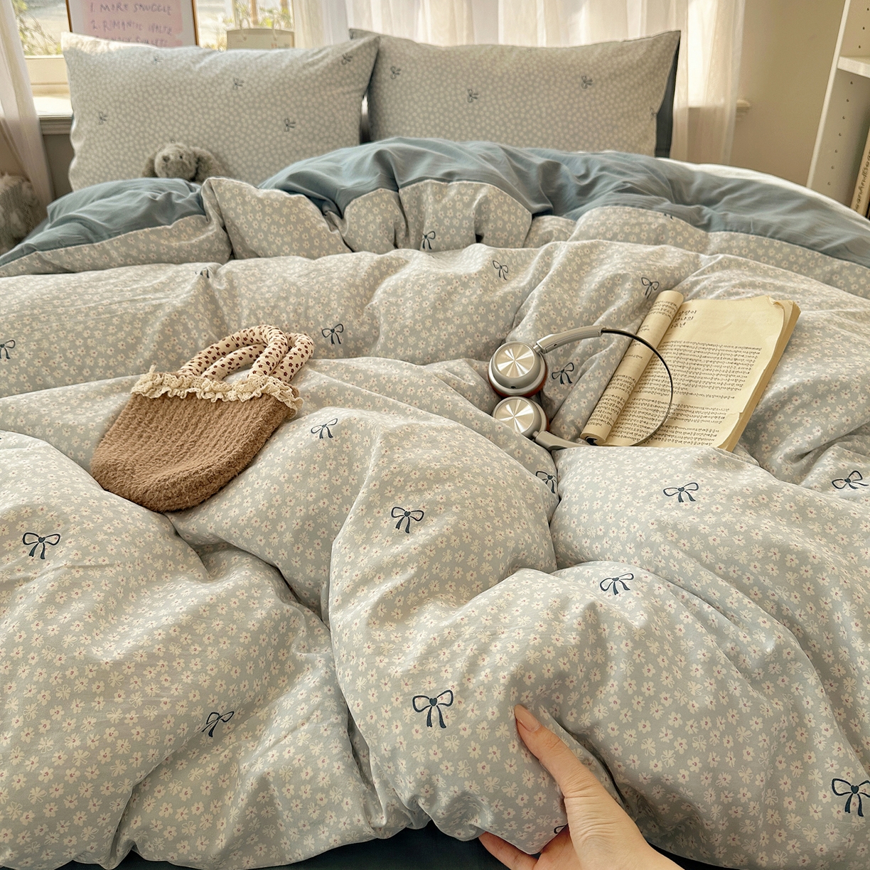 91家纺网 家纺一手货源 找家纺 初夏家纺 2026 古法仿棉水洗四件套A类被罩床单三件套床上用品卡通可爱【提供买家秀】 晴空雏菊