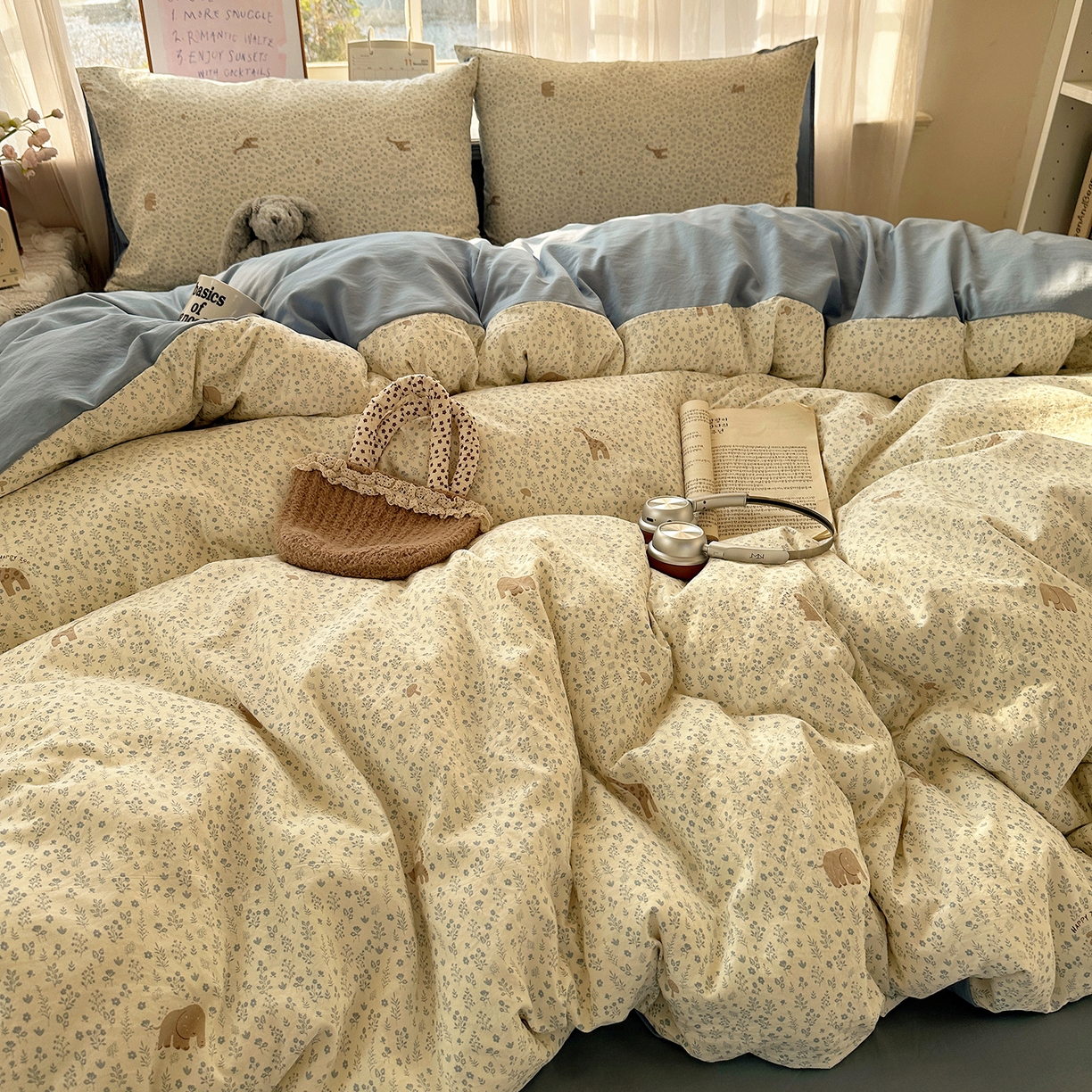 91家纺网 家纺一手货源 找家纺 初夏家纺 2026 古法仿棉水洗四件套A类被罩床单三件套床上用品卡通可爱【提供买家秀】 萌物