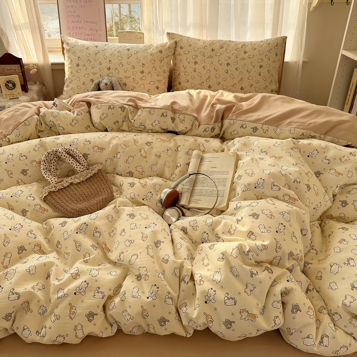 91家纺网 家纺一手货源 找家纺 初夏家纺 2026 古法仿棉水洗四件套A类被罩床单三件套床上用品卡通可爱【提供买家秀】 喵居日记