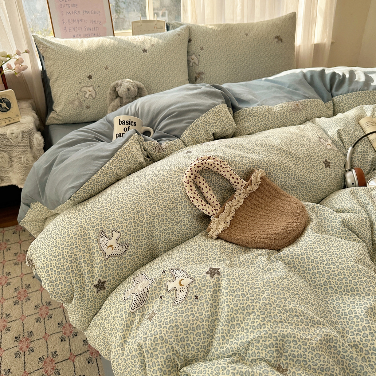 初夏家纺 2026 古法仿棉水洗四件套A类被罩床单三件套床上用品卡通可爱【提供买家秀】 和平鸽