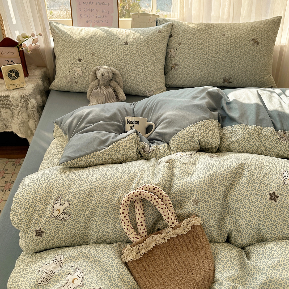 91家纺网 家纺一手货源 找家纺 初夏家纺 2026 古法仿棉水洗四件套A类被罩床单三件套床上用品卡通可爱【提供买家秀】 和平鸽