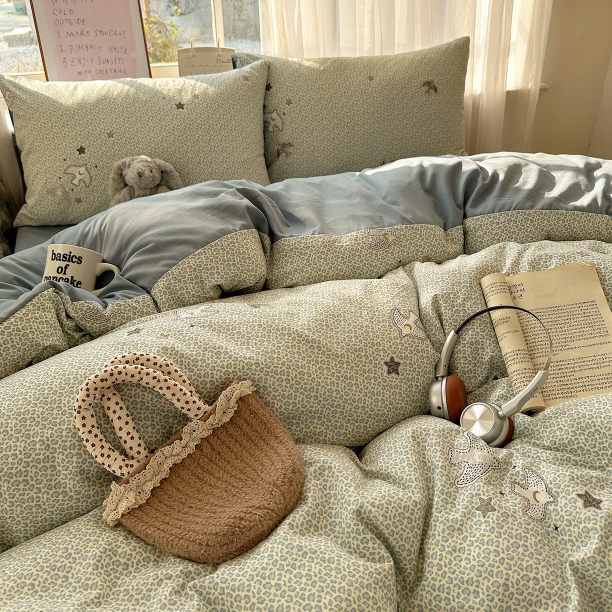 91家纺网 家纺一手货源 找家纺 初夏家纺 2026 古法仿棉水洗四件套A类被罩床单三件套床上用品卡通可爱【提供买家秀】 和平鸽