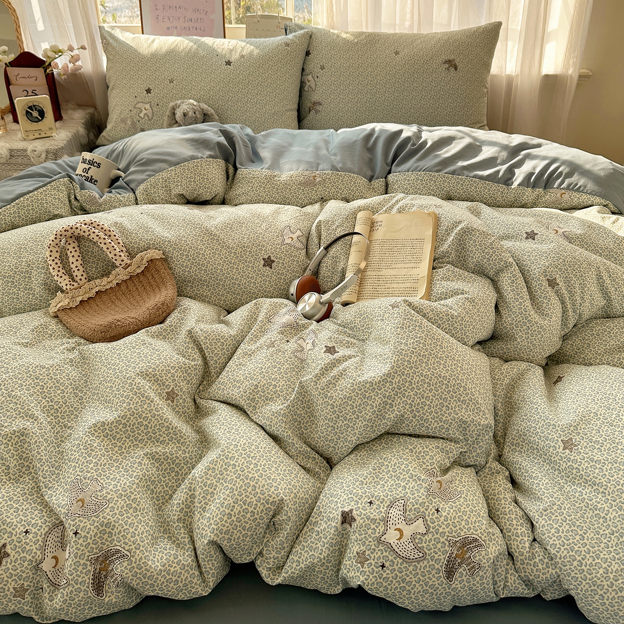 91家纺网 家纺一手货源 找家纺 初夏家纺 2026 古法仿棉水洗四件套A类被罩床单三件套床上用品卡通可爱【提供买家秀】 和平鸽