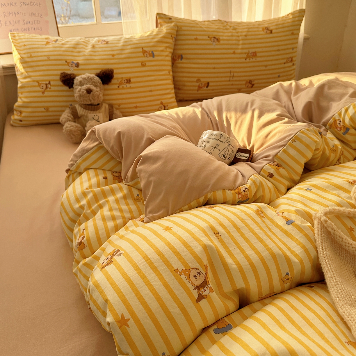 91家纺网 家纺一手货源 找家纺 初夏家纺 2026 古法仿棉水洗四件套A类被罩床单三件套床上用品卡通可爱【提供买家秀】 星仔