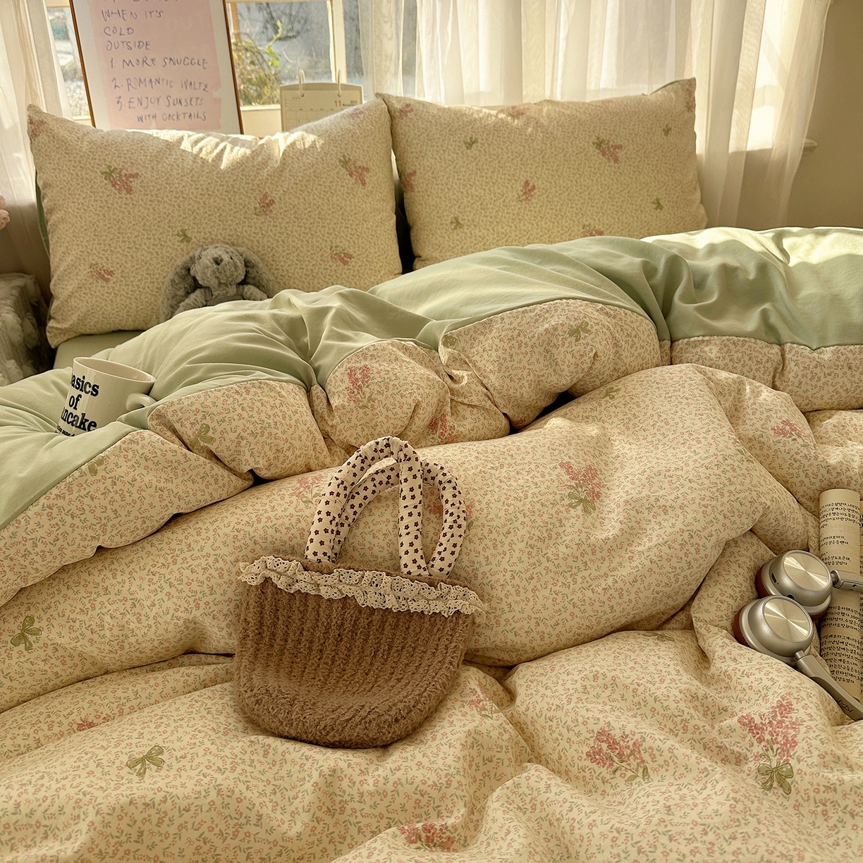 91家纺网 家纺一手货源 找家纺 初夏家纺 2026 古法仿棉水洗四件套A类被罩床单三件套床上用品卡通可爱【提供买家秀】 夕颜