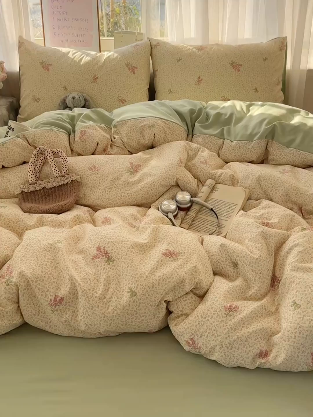 91家纺网 家纺一手货源 找家纺 初夏家纺 2026 古法仿棉水洗四件套A类被罩床单三件套床上用品卡通可爱【提供买家秀】 夕颜