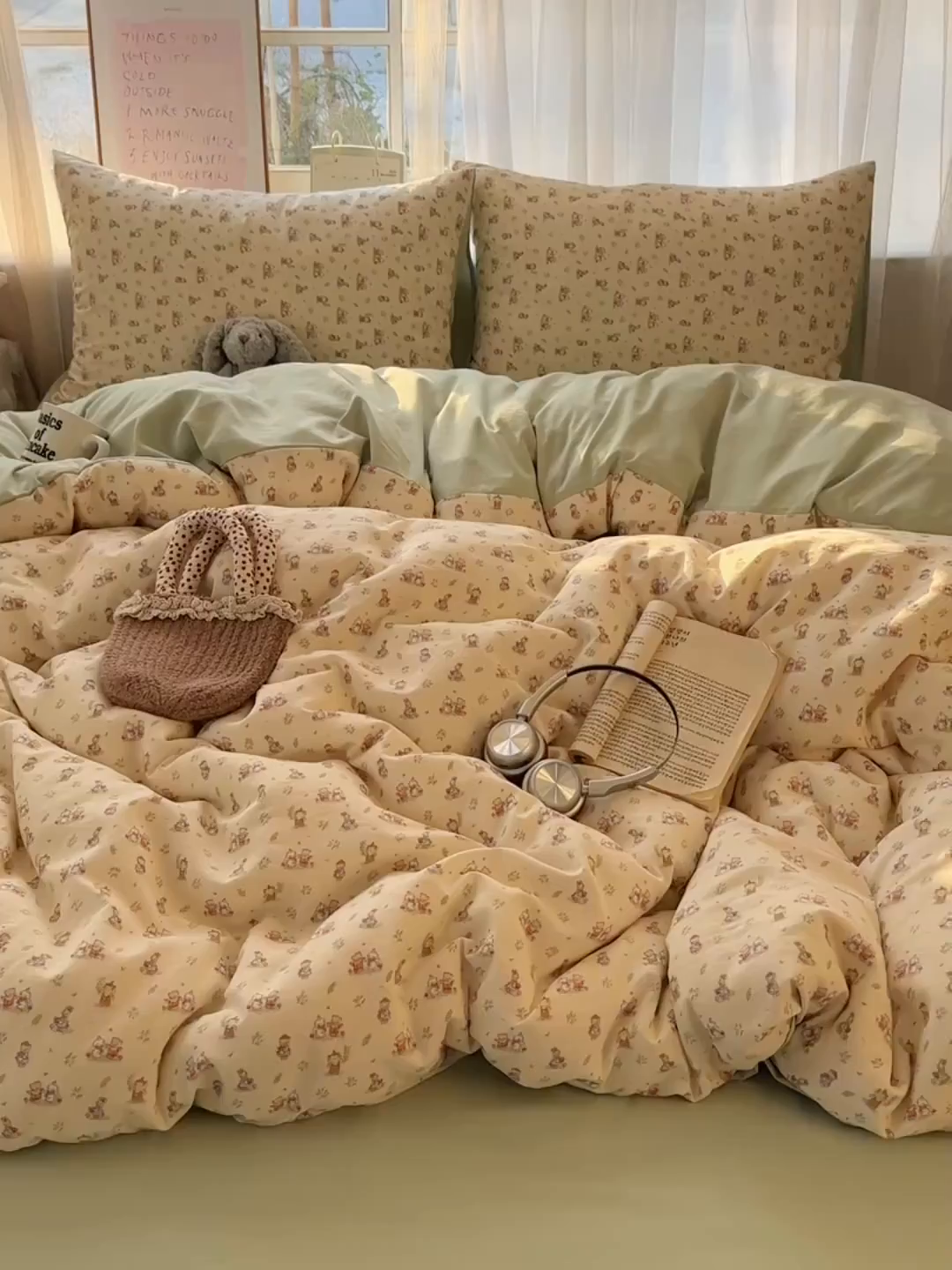 91家纺网 家纺一手货源 找家纺 初夏家纺 2026 古法仿棉水洗四件套A类被罩床单三件套床上用品卡通可爱【提供买家秀】 森林小伙伴