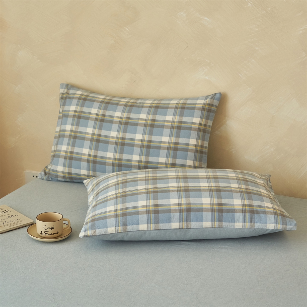 91家纺网 家纺一手货源 找家纺 恒爱家纺 2026新款A类色织全棉水洗夏被四件套 NLS莫尼-蓝