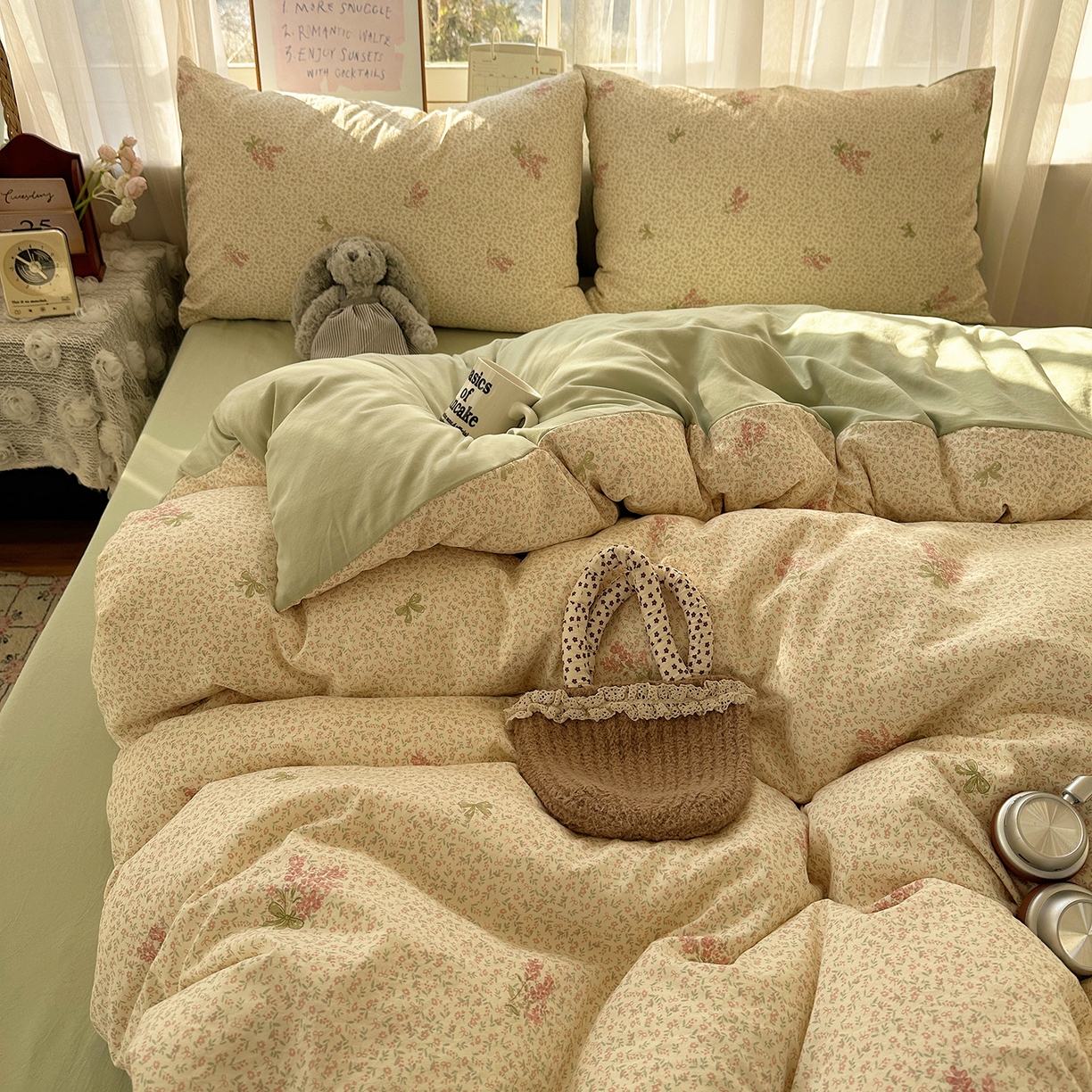 91家纺网 家纺一手货源 找家纺 初夏家纺 2026 古法仿棉水洗四件套A类被罩床单三件套床上用品卡通可爱【提供买家秀】 夕颜