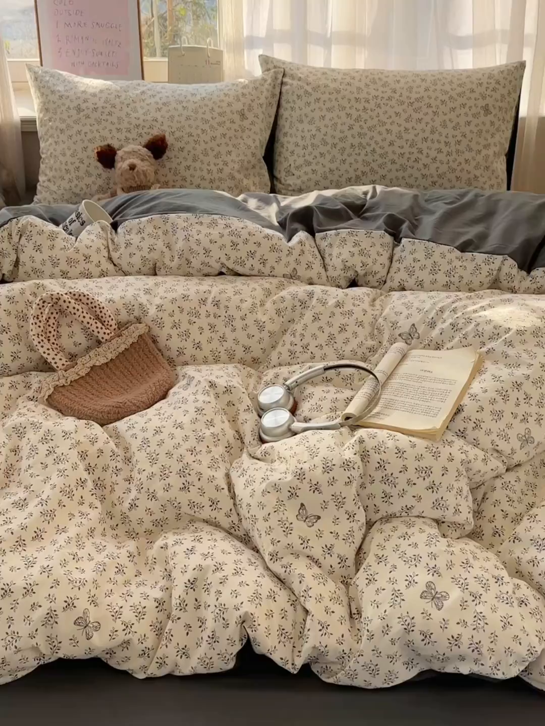 91家纺网 家纺一手货源 找家纺 初夏家纺 2026 古法仿棉水洗四件套A类被罩床单三件套床上用品卡通可爱【提供买家秀】 蝶舞