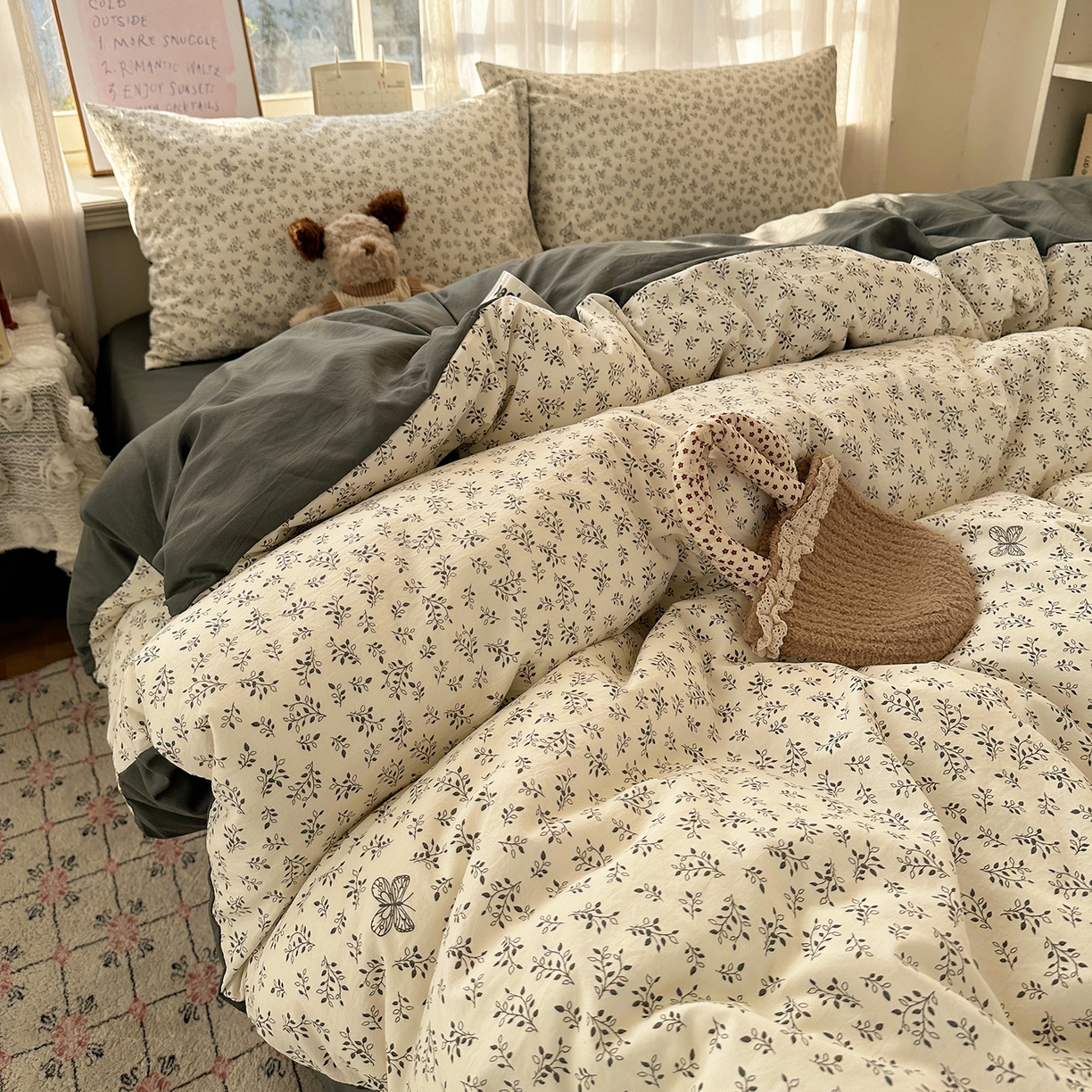 91家纺网 家纺一手货源 找家纺 （总）初夏家纺 2026 古法仿棉水洗四件套A类被罩床单三件套床上用品卡通可爱【提供买家秀】