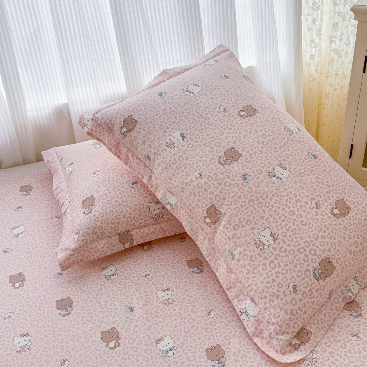 91家纺网 家纺一手货源 找家纺 安逸家纺 2026新款全棉纯棉印花12868系列-枕套单件单枕套 豹纹KT粉