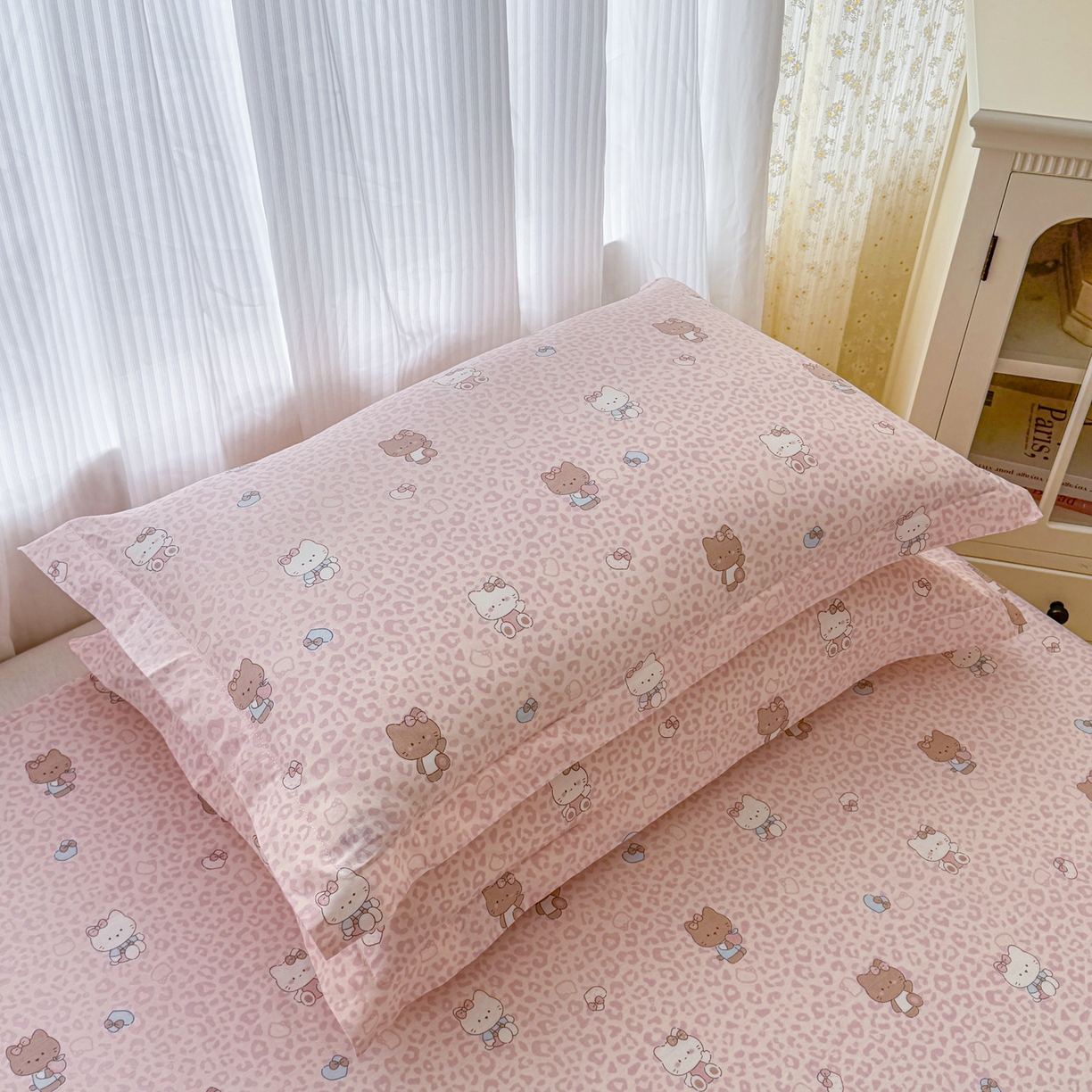 91家纺网 家纺一手货源 找家纺 安逸家纺 2026新款全棉纯棉印花12868系列-枕套单件单枕套 豹纹KT粉