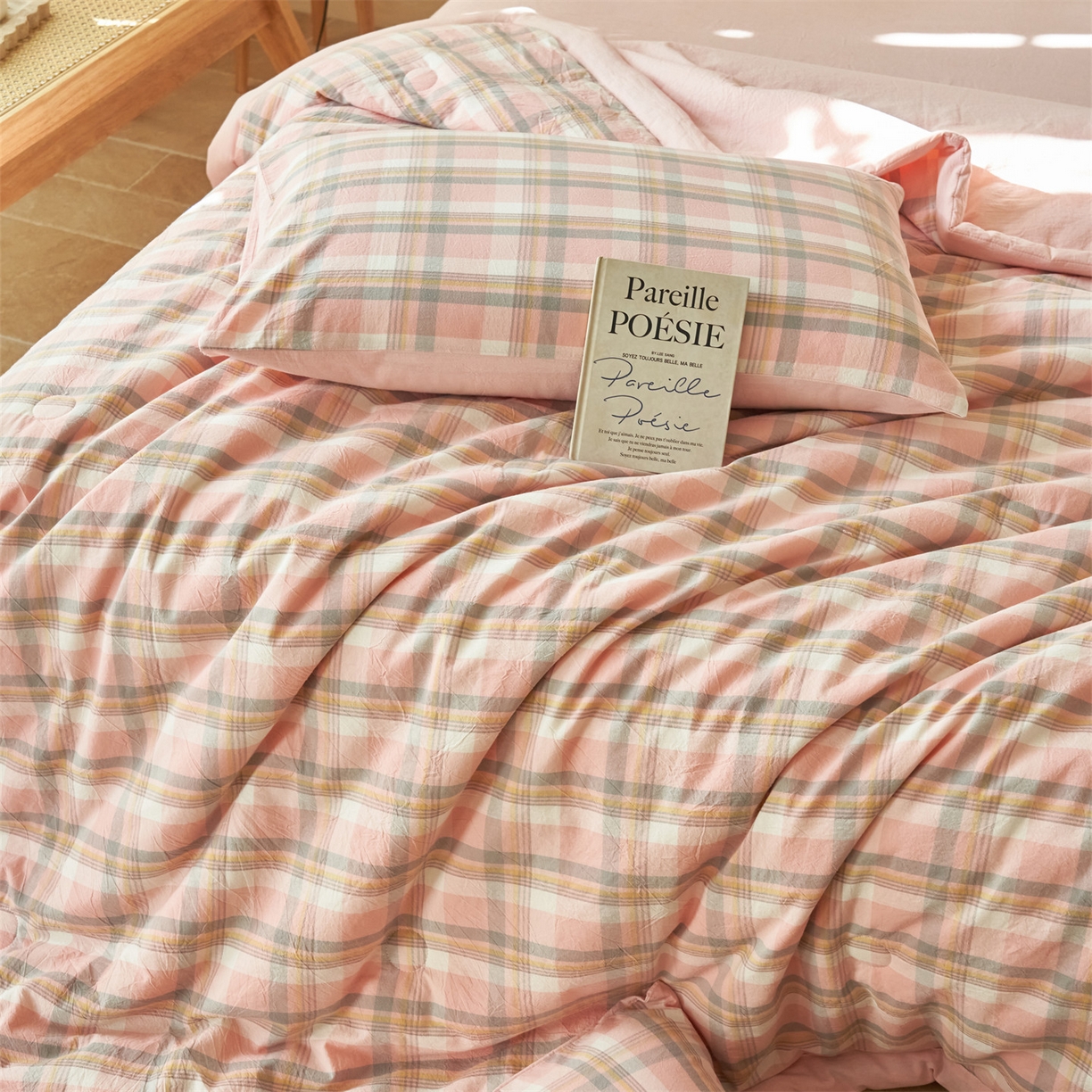 91家纺网 家纺一手货源 找家纺 恒爱家纺 2026新款A类色织全棉水洗夏被四件套 NLS莫尼-玉