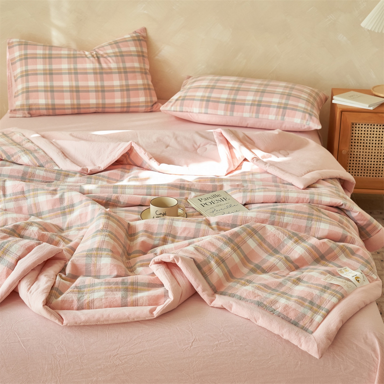 91家纺网 家纺一手货源 找家纺 恒爱家纺 2026新款A类色织全棉水洗夏被四件套 NLS莫尼-玉