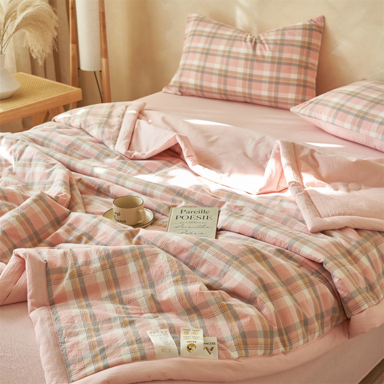 91家纺网 家纺一手货源 找家纺 恒爱家纺 2026新款A类色织全棉水洗夏被四件套 NLS莫尼-玉