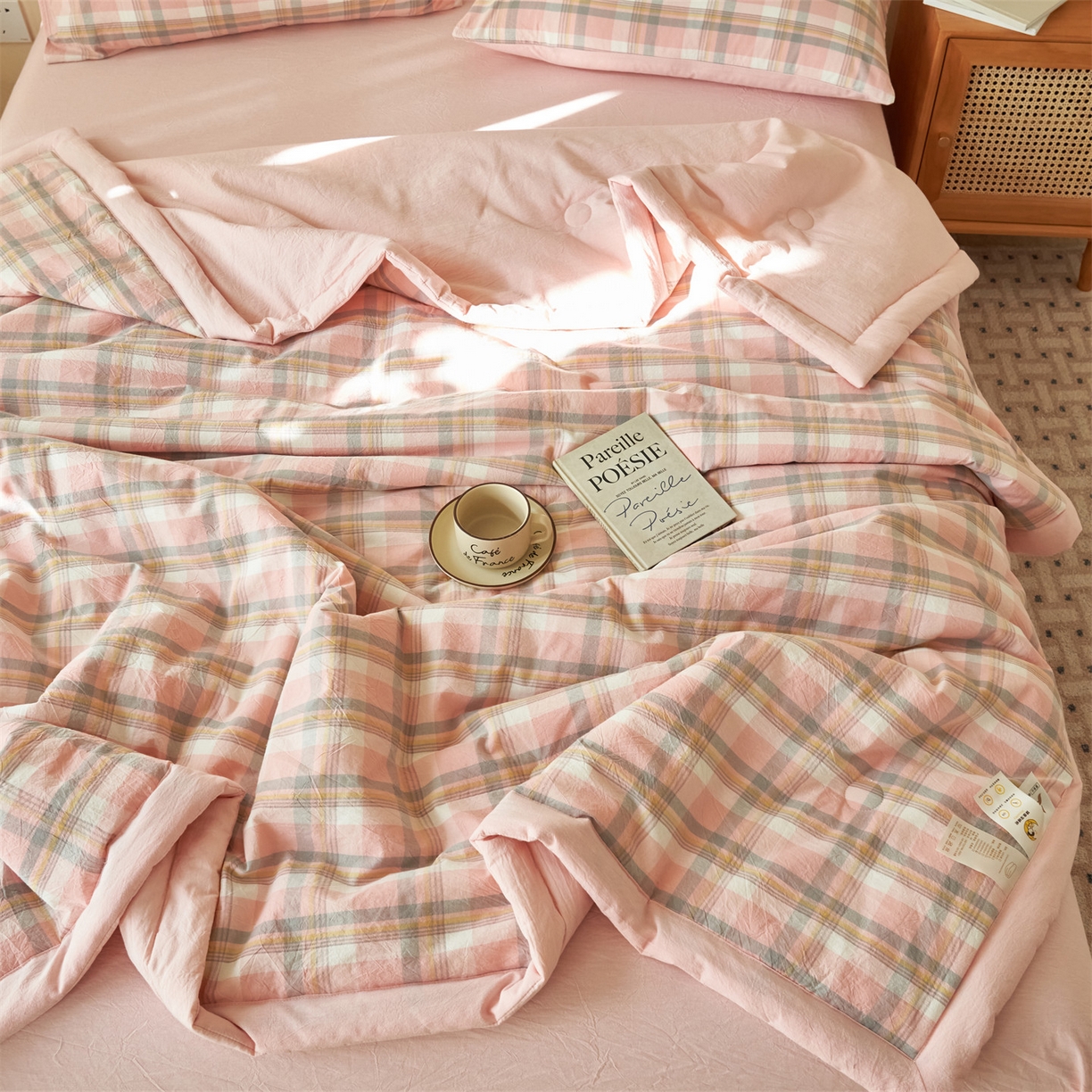 91家纺网 家纺一手货源 找家纺 恒爱家纺 2026新款A类色织全棉水洗夏被四件套 NLS莫尼-玉