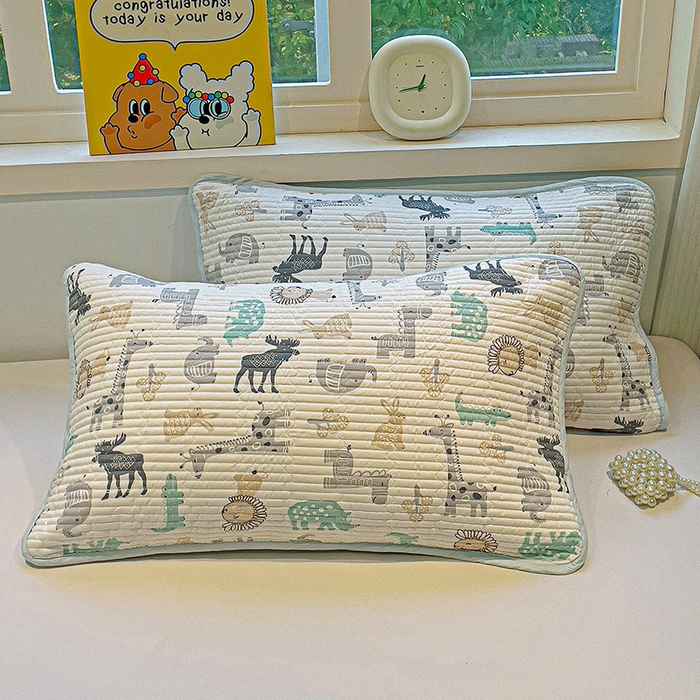 漫时光 2026新款全棉新疆棉花夹层枕套单品 动物世界