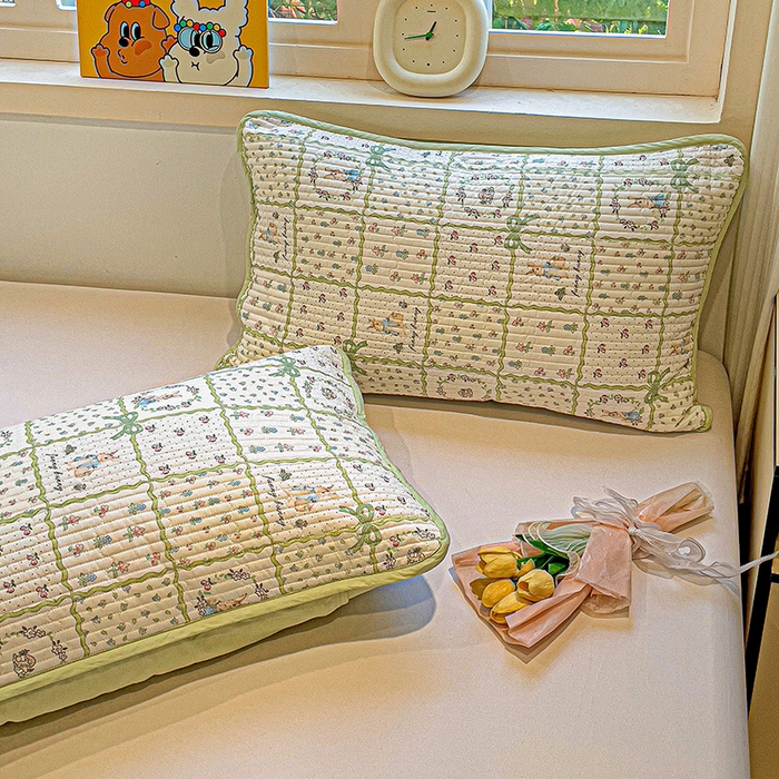 91家纺网 家纺一手货源 找家纺 漫时光 2026新款全棉新疆棉花夹层枕套单品 方格花