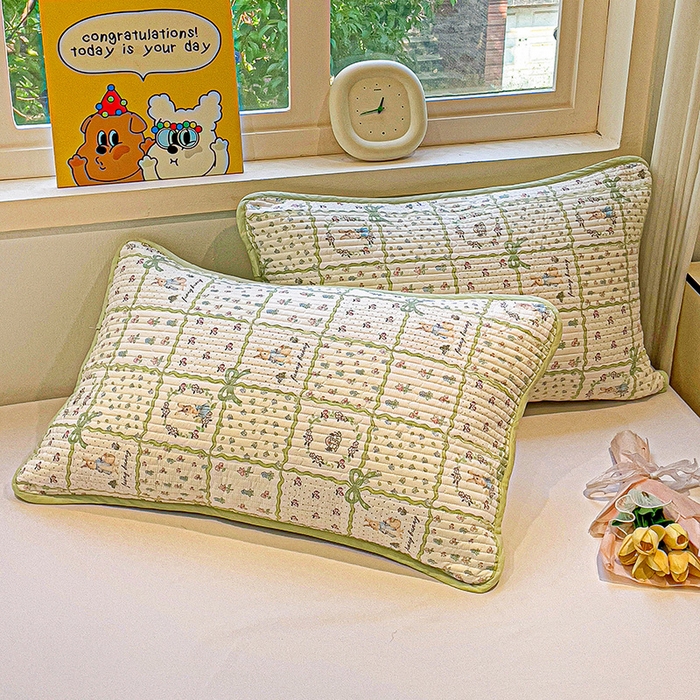 91家纺网 家纺一手货源 找家纺 漫时光 2026新款全棉新疆棉花夹层枕套单品 方格花