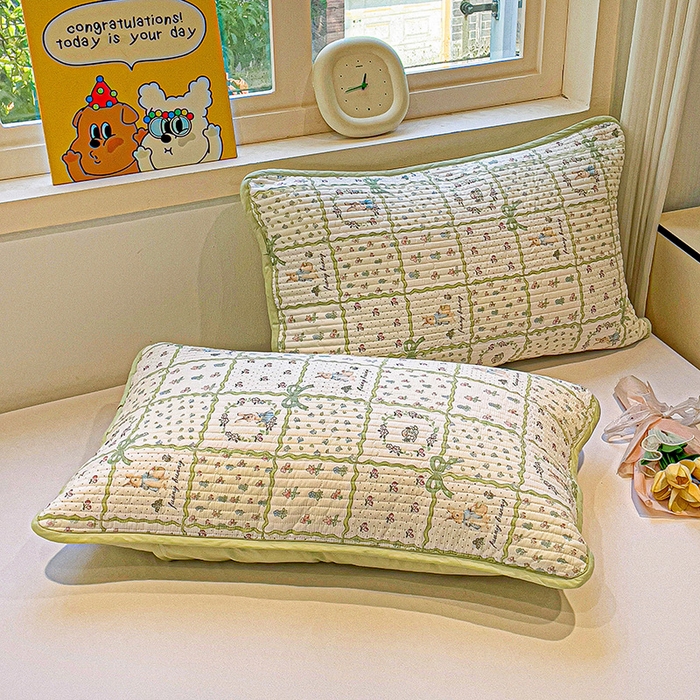 91家纺网 家纺一手货源 找家纺 漫时光 2026新款全棉新疆棉花夹层枕套单品 方格花