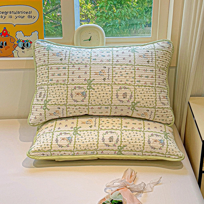 91家纺网 家纺一手货源 找家纺 漫时光 2026新款全棉新疆棉花夹层枕套单品 方格花