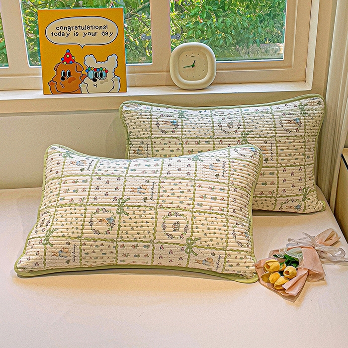 漫时光 2026新款全棉新疆棉花夹层枕套单品 方格花