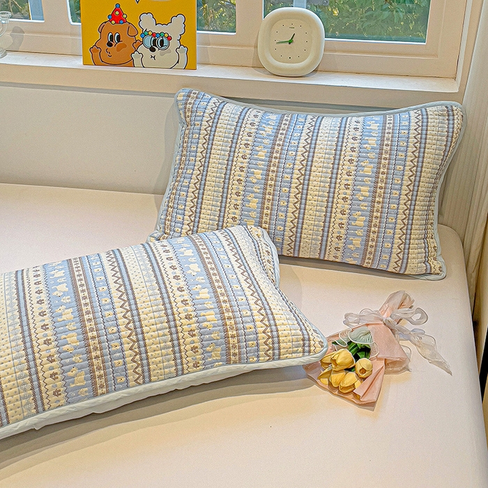 91家纺网 家纺一手货源 找家纺 漫时光 2026新款全棉新疆棉花夹层枕套单品 费尔岛蓝