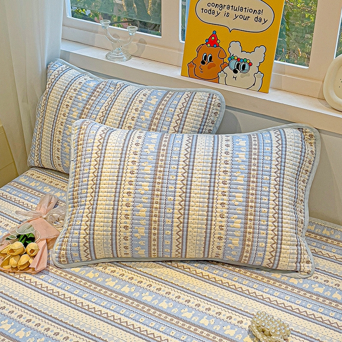 91家纺网 家纺一手货源 找家纺 漫时光 2026新款全棉新疆棉花夹层枕套单品 费尔岛蓝