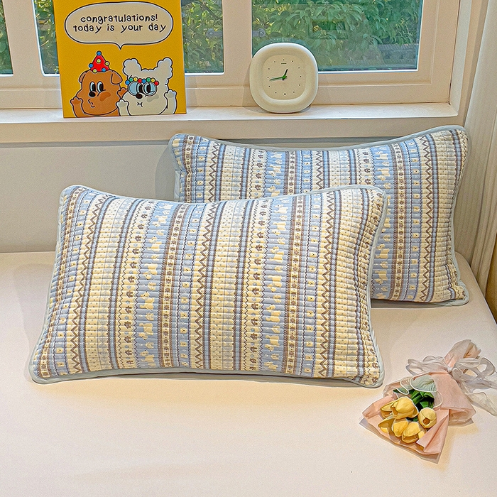 漫时光 2026新款全棉新疆棉花夹层枕套单品 费尔岛蓝