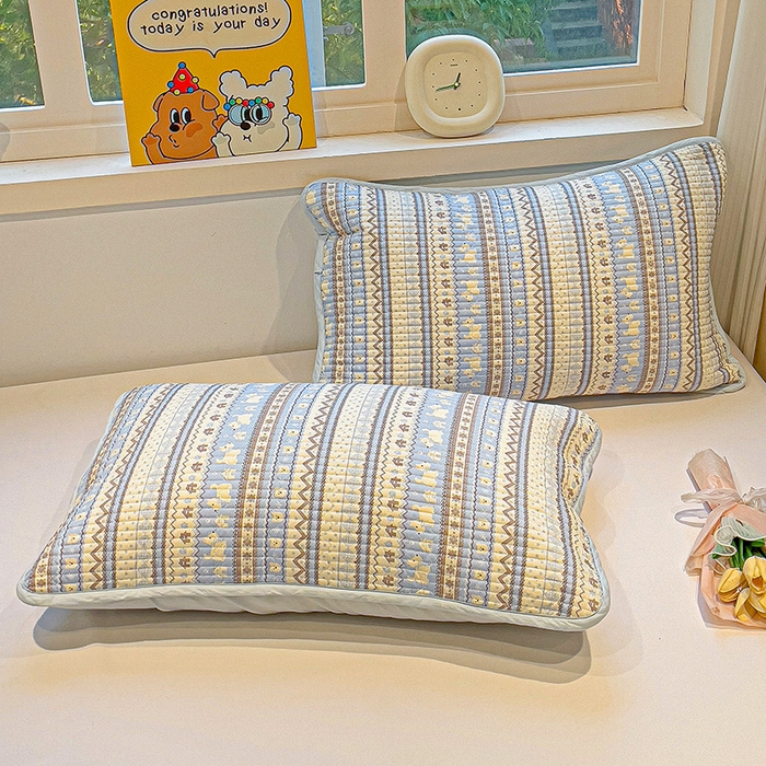 91家纺网 家纺一手货源 找家纺 漫时光 2026新款全棉新疆棉花夹层枕套单品 费尔岛蓝