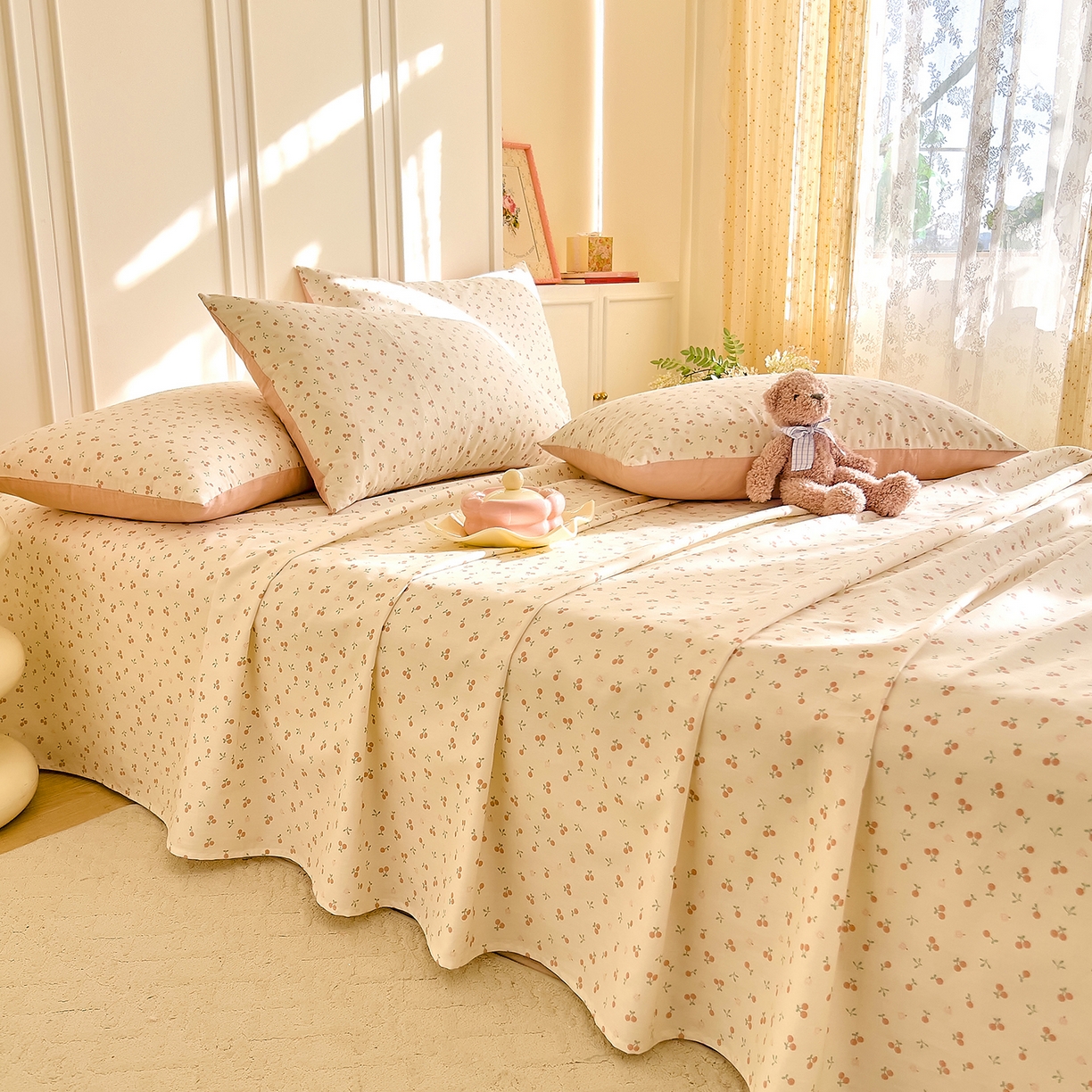 DoDo 兜兜 2026新款全棉纯棉小碎花单床单床单单件单品床单（可定做尺寸） 奶冻樱桃-粉