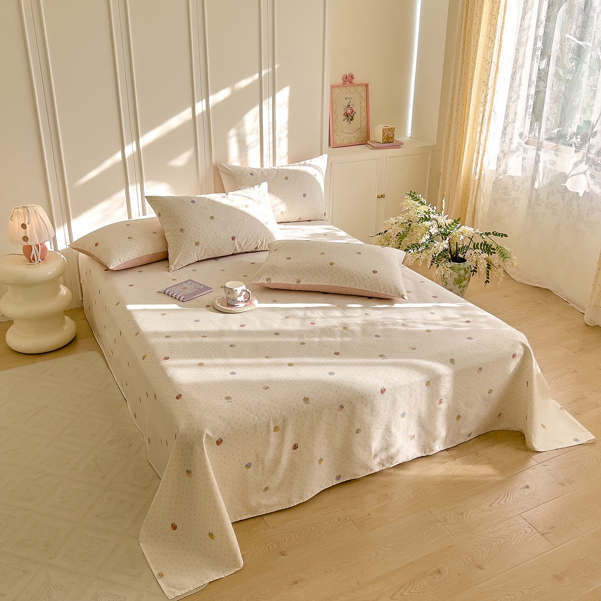 91家纺网 家纺一手货源 找家纺 DoDo 兜兜 2026新款全棉纯棉小碎花单床单床单单件单品床单（可定做尺寸） 草莓谷