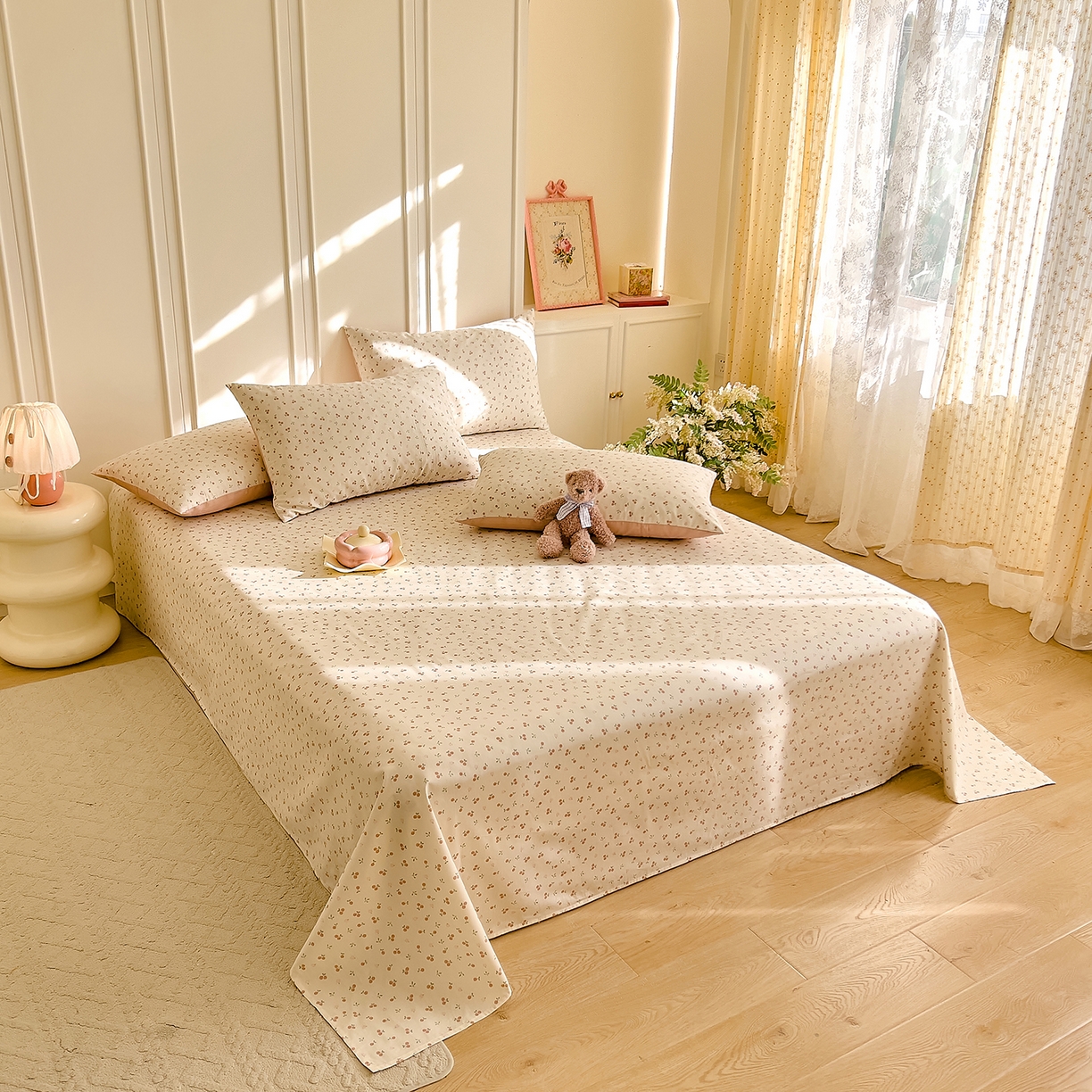 91家纺网 家纺一手货源 找家纺 DoDo 兜兜 2026新款全棉纯棉小碎花单床单床单单件单品床单（可定做尺寸） 奶冻樱桃-粉