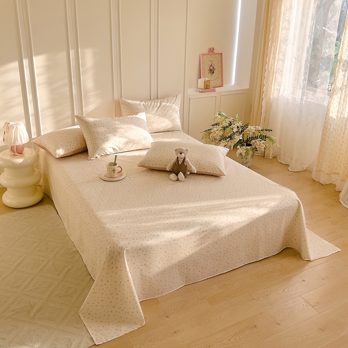 91家纺网 家纺一手货源 找家纺 DoDo 兜兜 2026新款全棉纯棉小碎花单床单床单单件单品床单（可定做尺寸） 春之约-粉