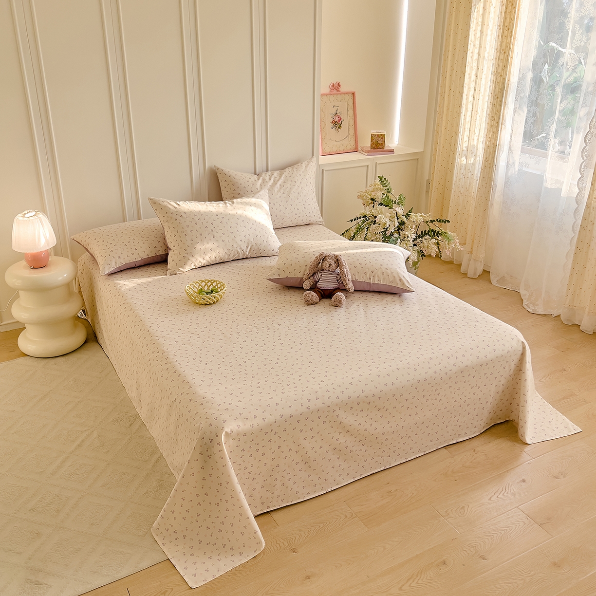 91家纺网 家纺一手货源 找家纺 DoDo 兜兜 2026新款全棉纯棉小碎花单床单床单单件单品床单（可定做尺寸） 奶冻樱桃-紫