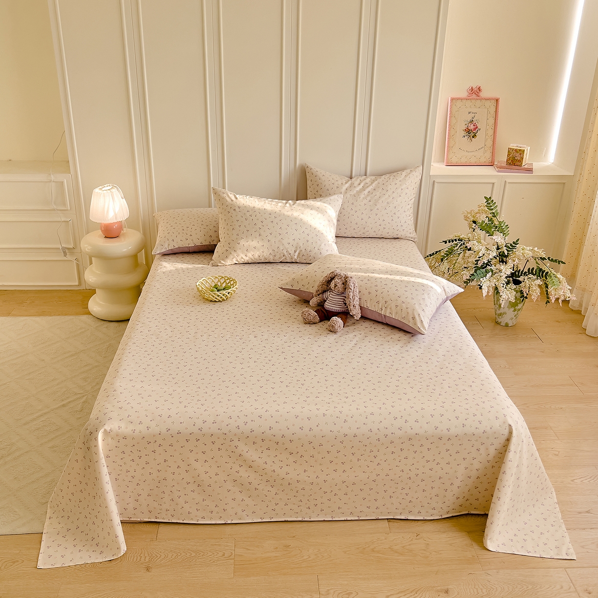 91家纺网 家纺一手货源 找家纺 DoDo 兜兜 2026新款全棉纯棉小碎花单床单床单单件单品床单（可定做尺寸） 奶冻樱桃-紫